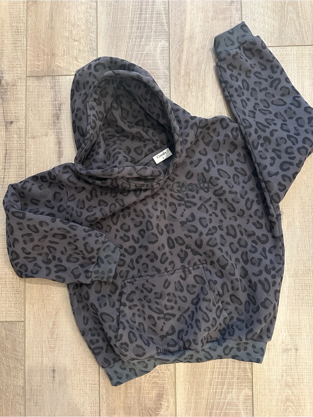 Comfrt Kids Charcoal Leopard Print Hoodie